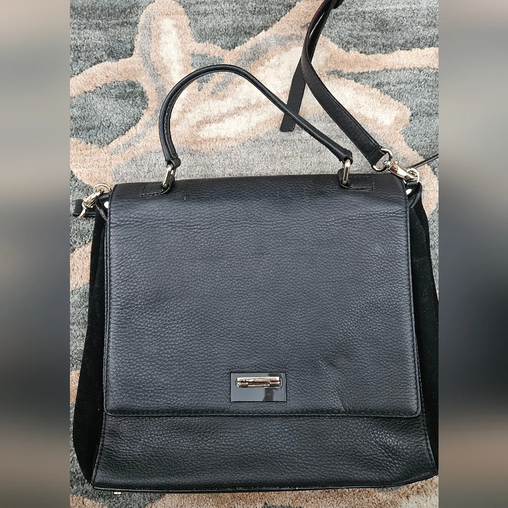 Kate Spade Black Leather And Suede Handbag Crossbody Satchel Tote
